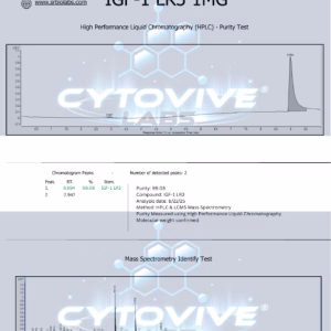 IGF-1 LR3 Peptide HPCL 3rd Party Certificate of analysis. Purity Lab test